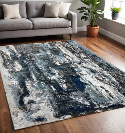 8' X 10' Shades of Blue and Gray Abstract Marble Area Rug