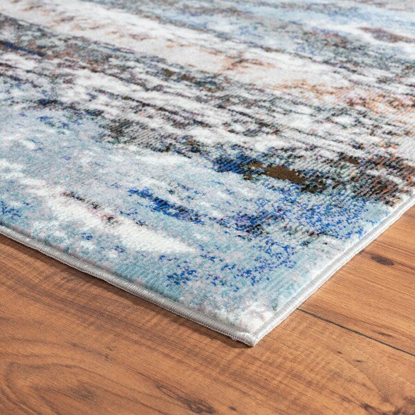 5' X 8' Shades of Blue and Gray Abstract Marble Area Rug