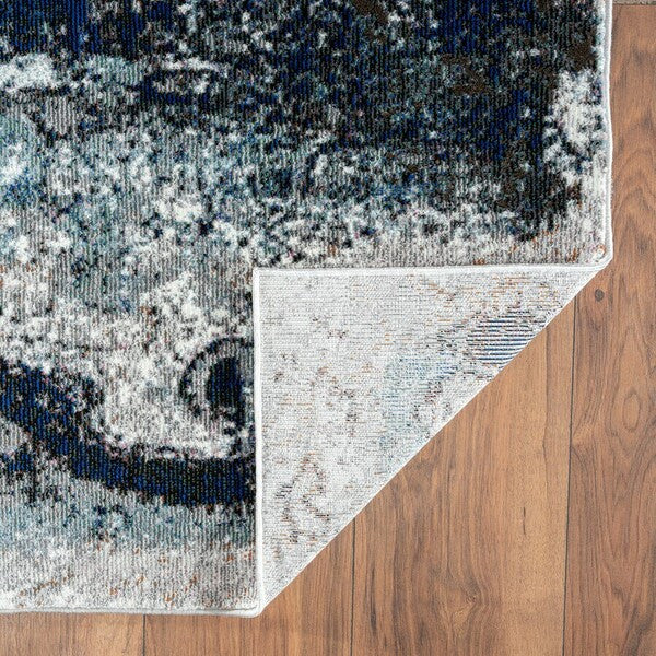 5' X 8' Shades of Blue and Gray Abstract Marble Area Rug