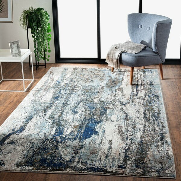 8' x 10' Shades of Blue and Gray Abstract Marble Area Rug