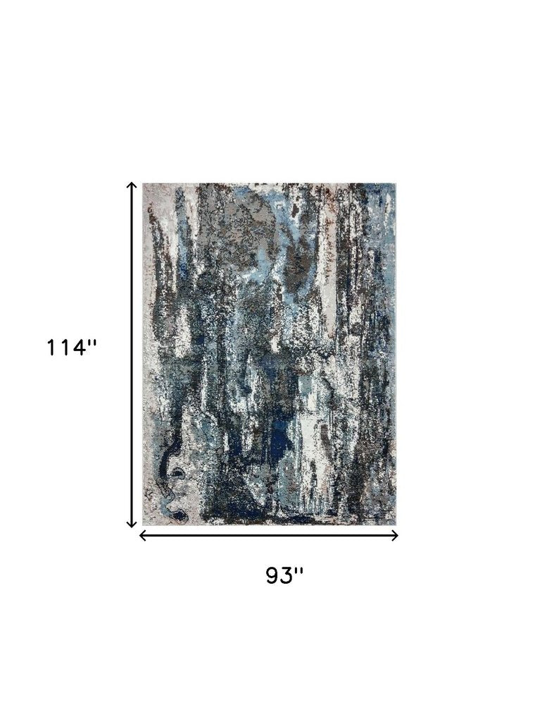 8' X 10' Shades of Blue and Gray Abstract Marble Area Rug