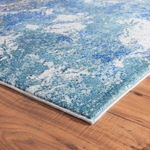 8' X 10' Blue and Gray Abstract Earth Area Rug