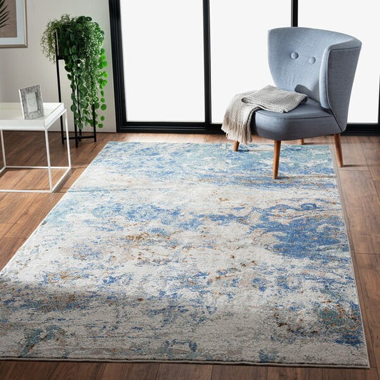 5' X 8' Blue and Gray Abstract Earth Area Rug