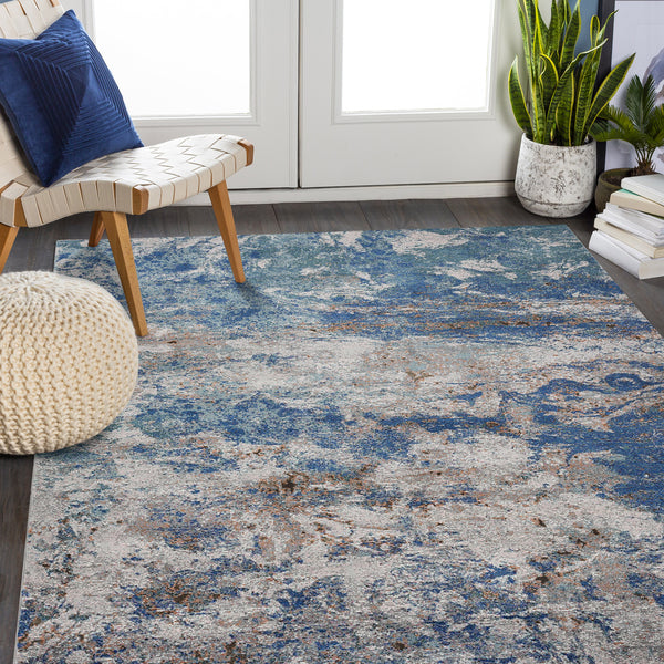 8' X 10' Blue and Gray Abstract Earth Area Rug