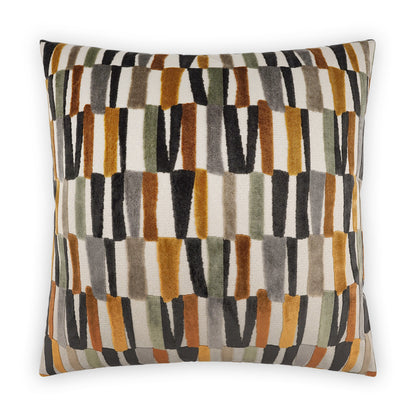 Strata Copper 24x24 throw pillow by D.V. Kap Home with bold geometric pattern in warm copper tones, textured rayon polyester fabric with feather down insert, modern decorative accent pillow for sofa, bed, or chair styling in contemporary interiors.