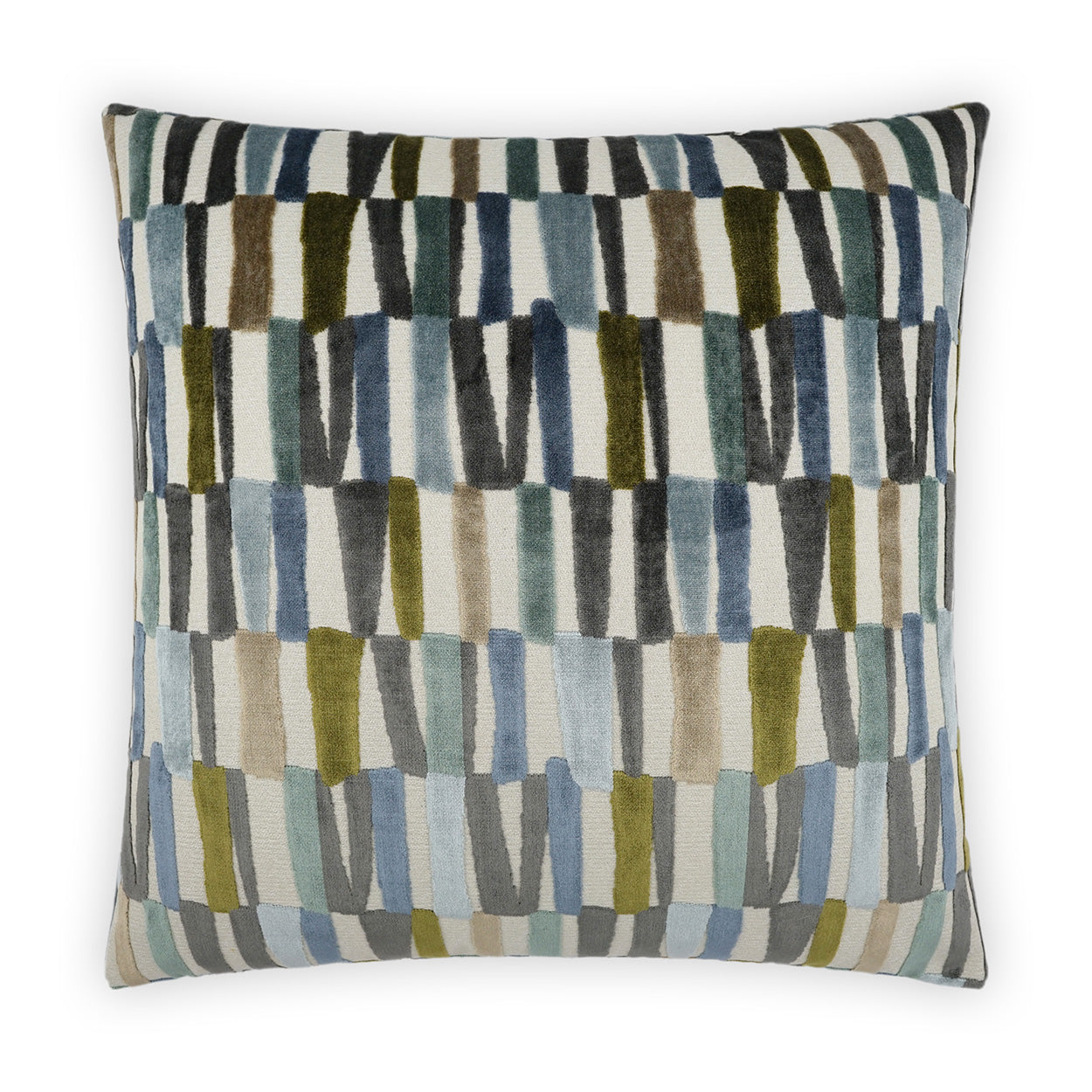 D.V. Kap Home Strata indigo 24×24″ decorative throw pillow with bold geometric pattern and rich blue tones, perfect for modern, contemporary, and transitional interiors in living rooms, bedrooms, and accent seating.