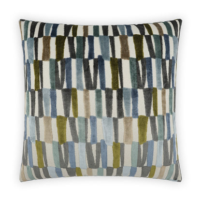 D.V. Kap Home Strata indigo 24×24″ decorative throw pillow with bold geometric pattern and rich blue tones, perfect for modern, contemporary, and transitional interiors in living rooms, bedrooms, and accent seating.