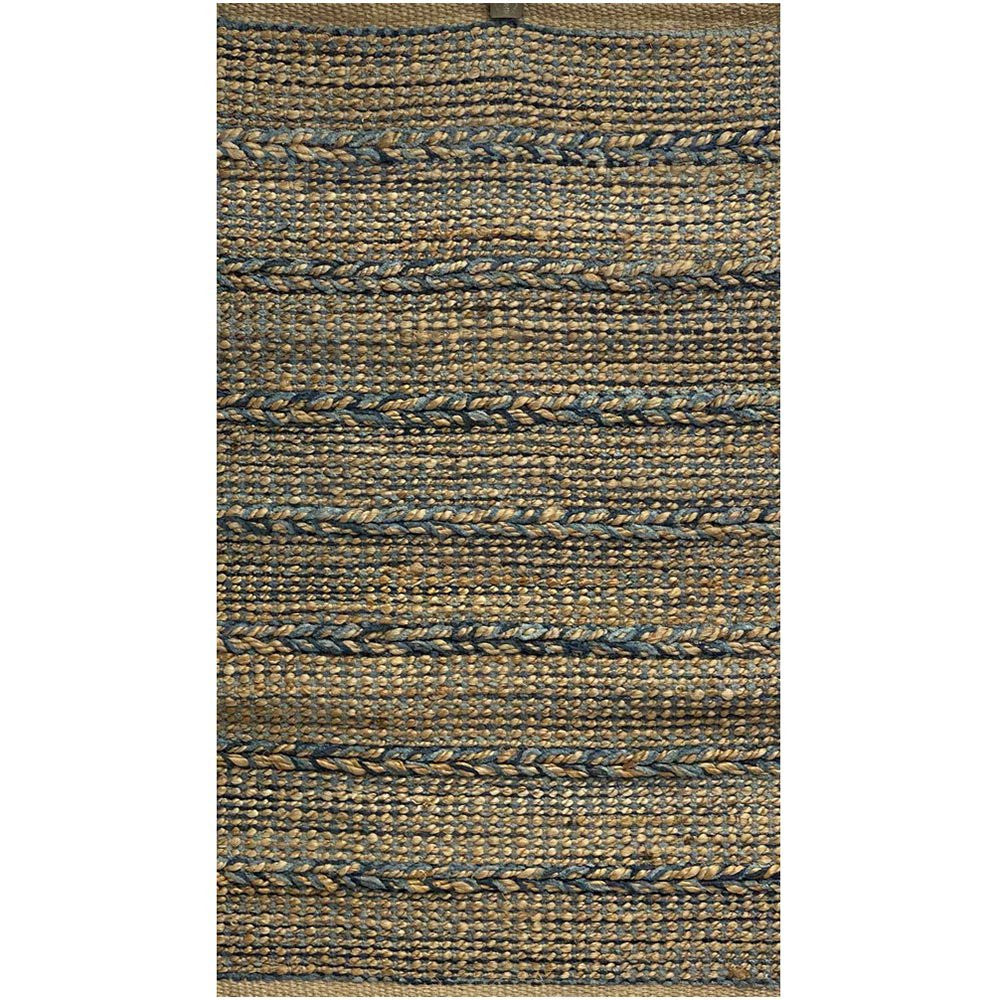 5' x 7' Tan and Blue Hand Woven Area Rug