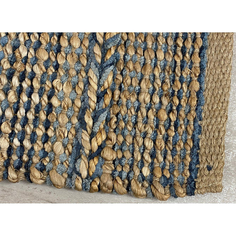 5' x 7' Tan and Blue Hand Woven Area Rug