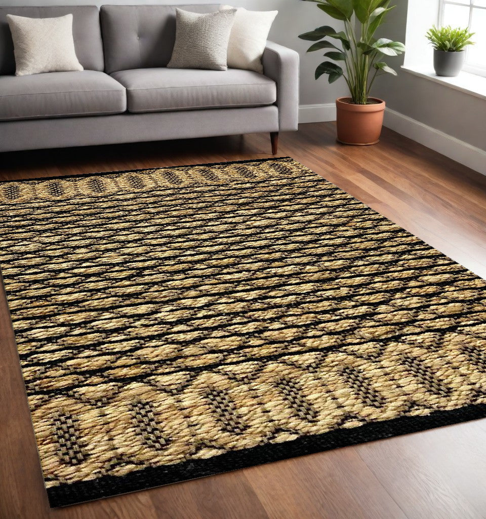 3' X 4' Tan and Black Hand Woven Area Rug