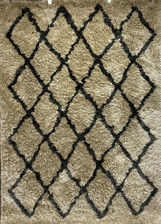 5' X 7' Cream and Black Lattice Area Rug