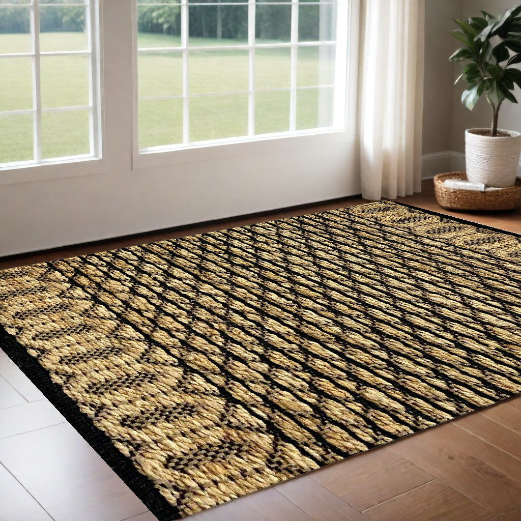 3' X 4' Tan and Black Hand Woven Area Rug