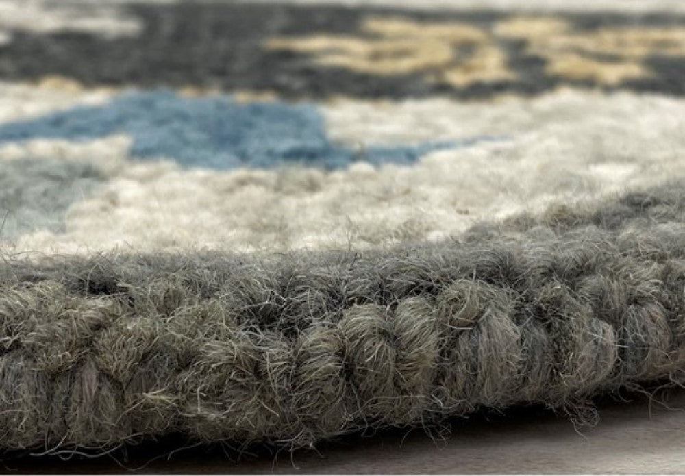 5' Gray Round Wool Hand Hooked Handmade Area Rug