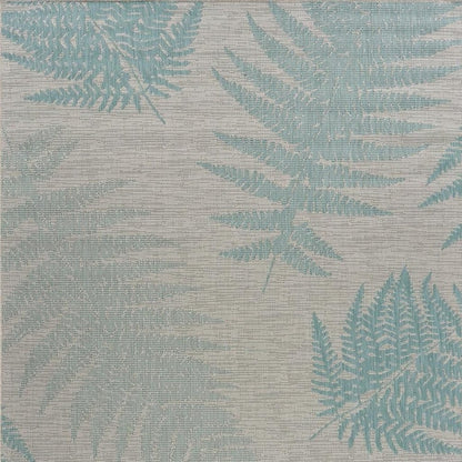5' X 7' Beige And Teal Blue Fern Leave Indoor Outdoor Area Rug
