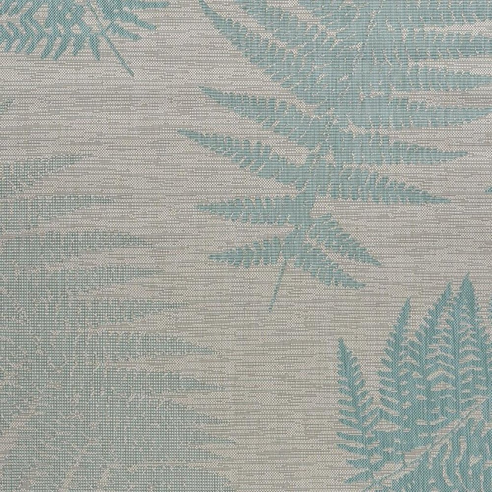 5' X 7' Beige And Teal Blue Fern Leave Indoor Outdoor Area Rug