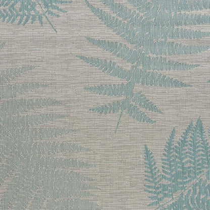 5' X 7' Beige And Teal Blue Fern Leave Indoor Outdoor Area Rug