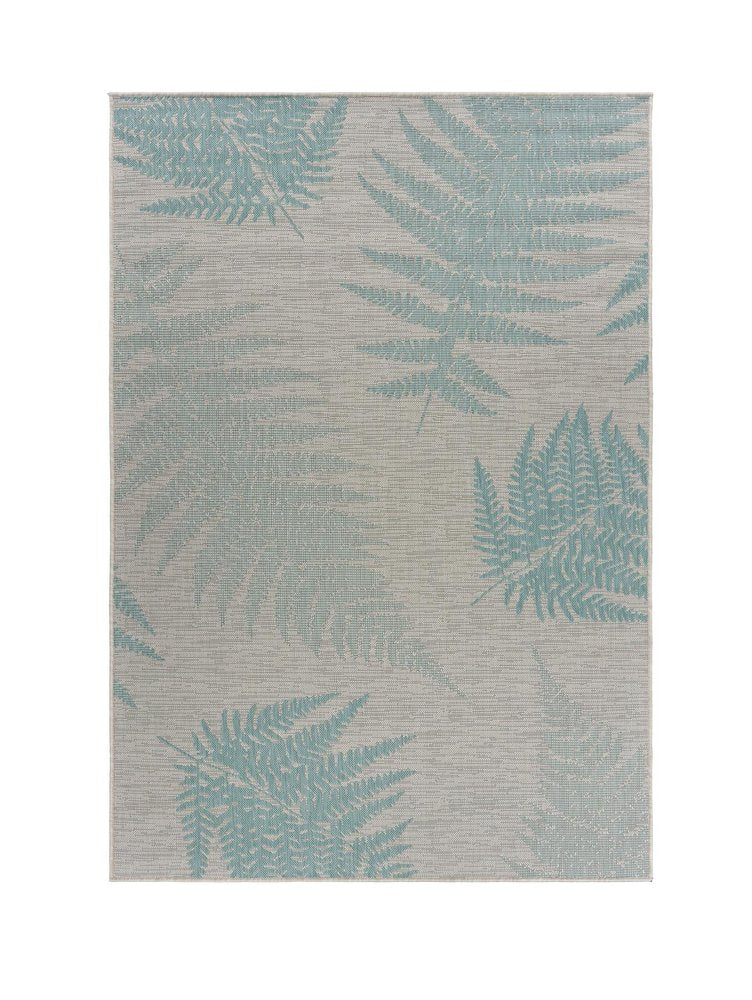 5' X 7' Beige And Teal Blue Fern Leave Indoor Outdoor Area Rug