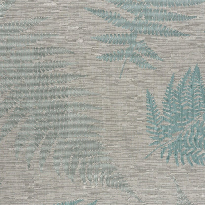 5' X 7' Beige And Teal Blue Fern Leave Indoor Outdoor Area Rug