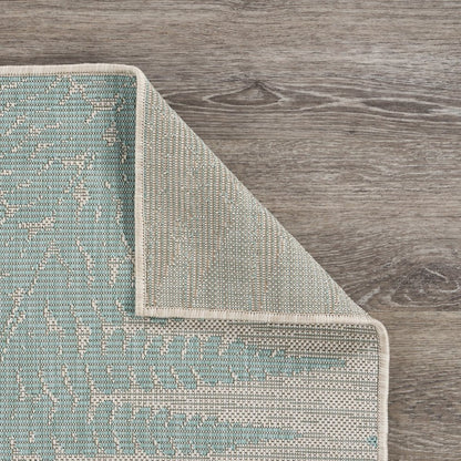 5' X 7' Beige And Teal Blue Fern Leave Indoor Outdoor Area Rug