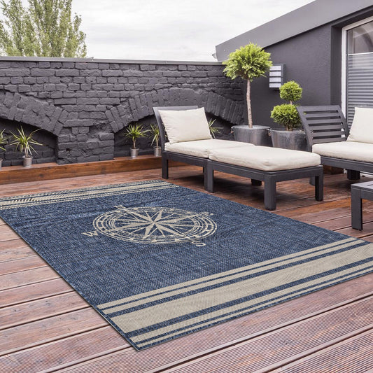 5' X 7' Blue And Gray Indoor Outdoor Area Rug