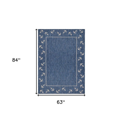 8' X 9' Blue and Natural Nautical Anchor Indoor Outdoor Area Rug