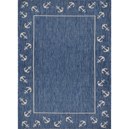 8' X 9' Blue and Natural Nautical Anchor Indoor Outdoor Area Rug