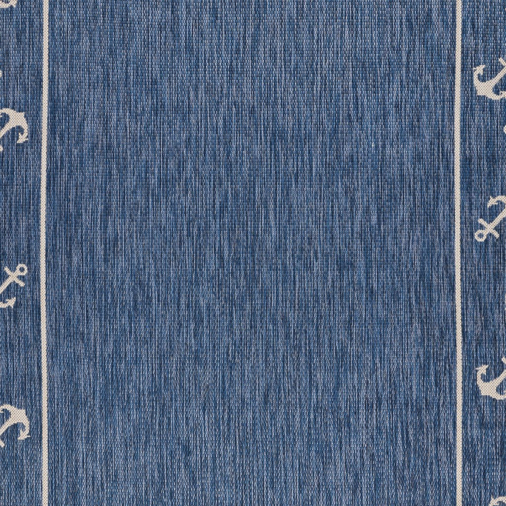 5' X 7' Blue and Natural Nautical Anchor Indoor Outdoor Area Rug