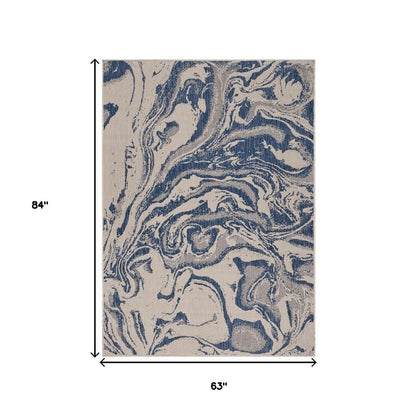 5' X 7' Blue And Gray Indoor Outdoor Area Rug