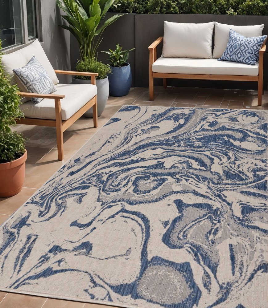 3' X 5' Blue And Gray Indoor Outdoor Area Rug