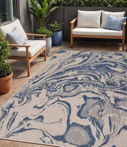 3' X 5' Blue And Gray Indoor Outdoor Area Rug