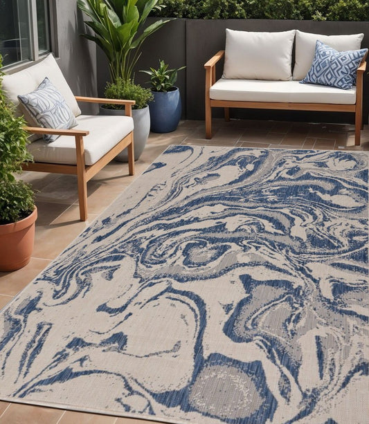 3' X 5' Blue And Gray Indoor Outdoor Area Rug