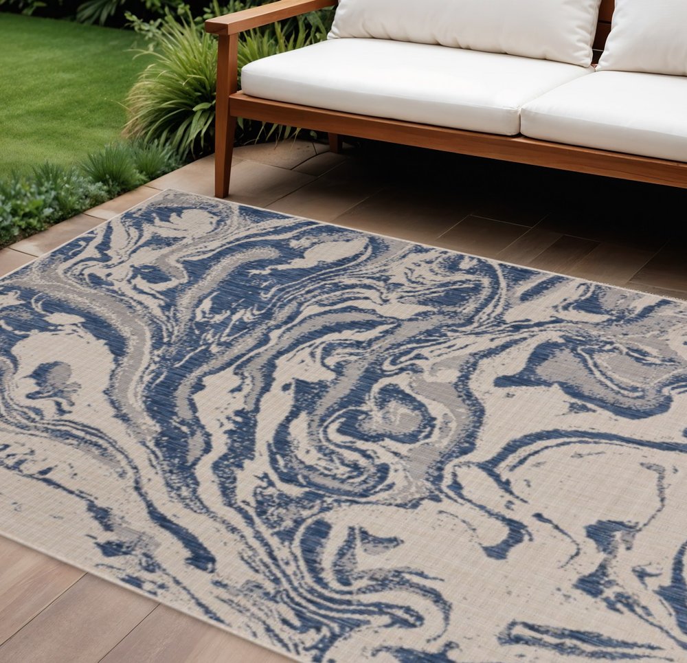 3' X 5' Blue And Gray Indoor Outdoor Area Rug
