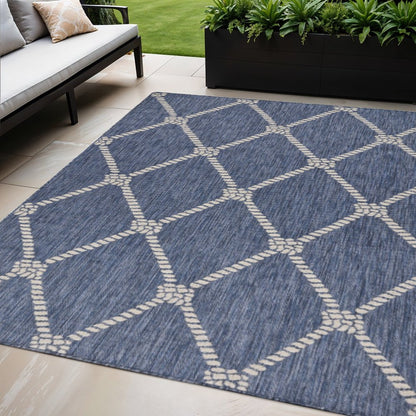 8' Blue And Gray Round Indoor Outdoor Area Rug