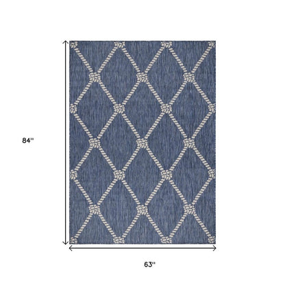 8' Blue And Gray Round Indoor Outdoor Area Rug