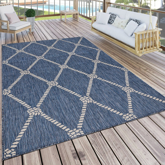 8' Round Blue And Gray Round Indoor Outdoor Area Rug