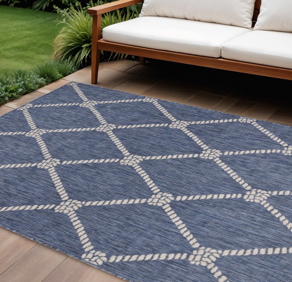 5' X 7' Blue And Gray Indoor Outdoor Area Rug