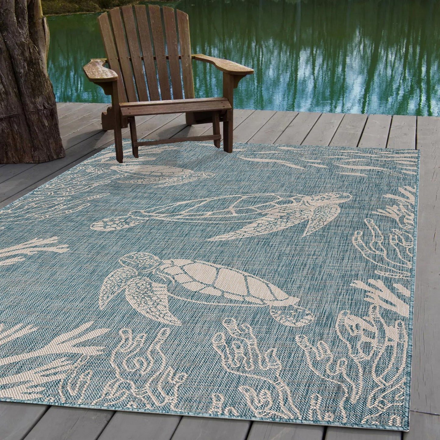 5' X 7' Blue And Gray Indoor Outdoor Area Rug