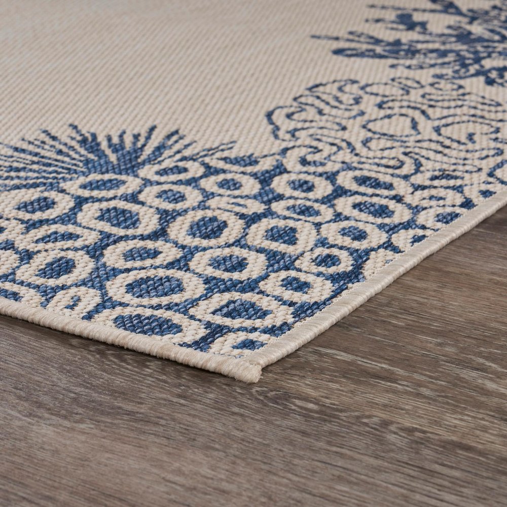 2' X 3' Beige and Blue Coral Stain Resistant Indoor Outdoor Area Rug