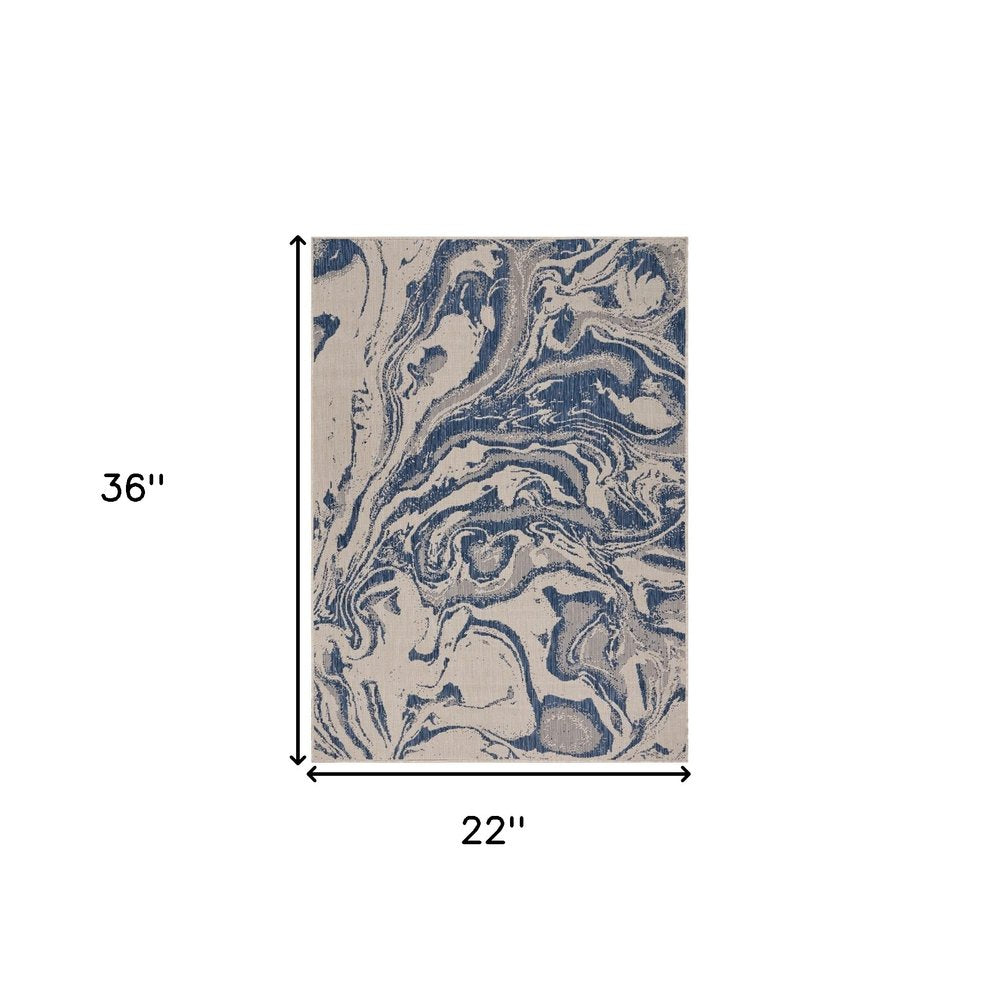 3' X 5' Blue And Gray Indoor Outdoor Area Rug