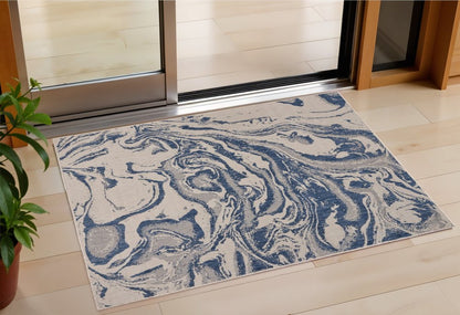 5' X 7' Blue And Gray Indoor Outdoor Area Rug