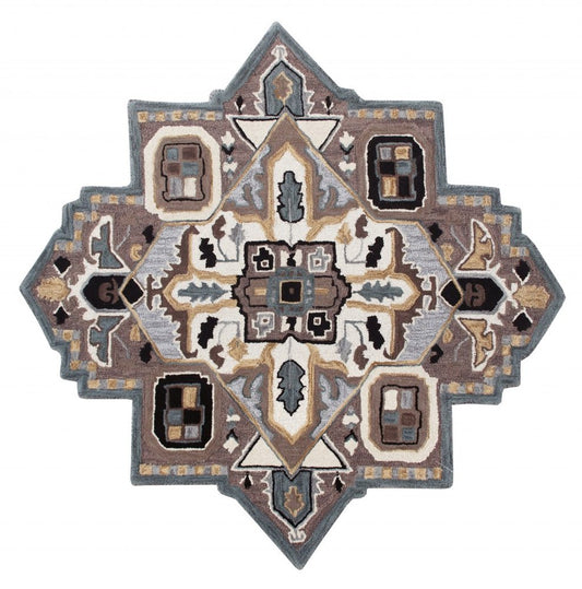 7' X 7' Blue And Red Wool Hand Tufted Area Rug
