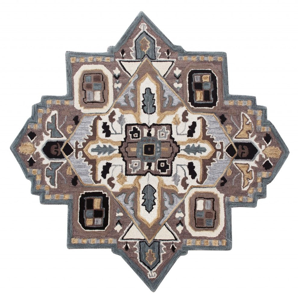 7' X 7' Blue And Red Wool Hand Tufted Area Rug