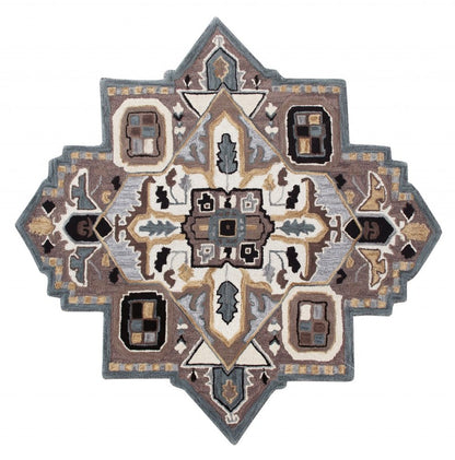 7' X 7' Blue And Red Wool Hand Tufted Area Rug