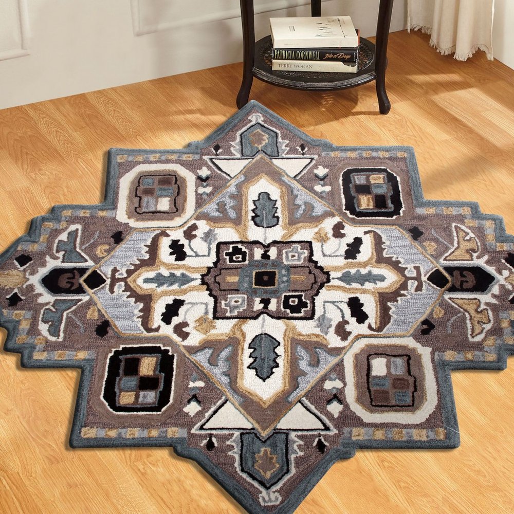 5' X 5' Blue And Red Wool Hand Tufted Area Rug