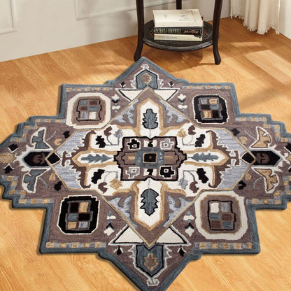 5' X 5' Blue And Red Wool Hand Tufted Area Rug