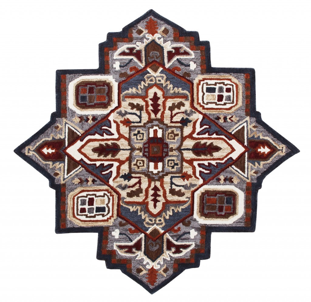 7' Maroon and Gray Medallion Area Rug