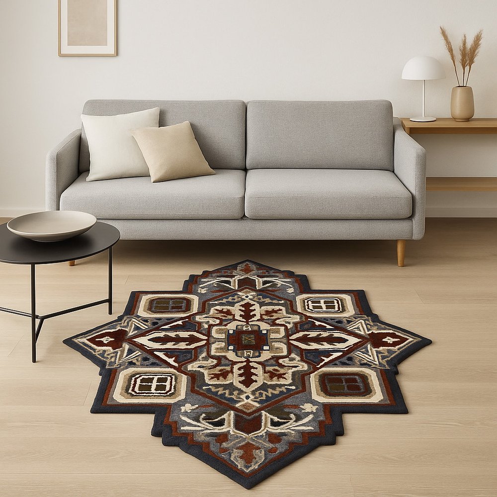 5' X 5' Blue And Red Wool Hand Tufted Area Rug