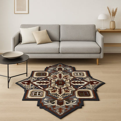 5' X 5' Blue And Red Wool Hand Tufted Area Rug