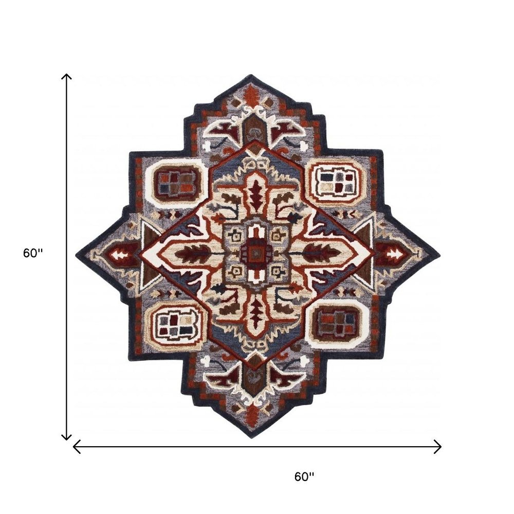 5' X 5' Blue And Red Wool Hand Tufted Area Rug