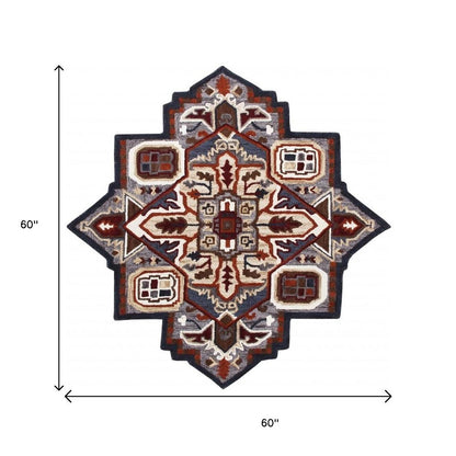 5' X 5' Blue And Red Wool Hand Tufted Area Rug